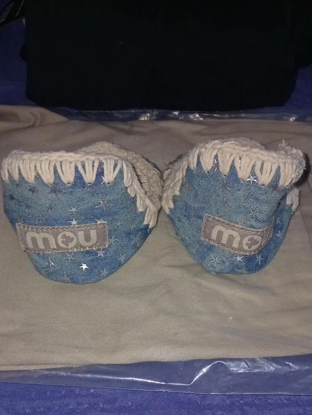 Mou Blue Star Slip-On Footies with Cream Braided Trim